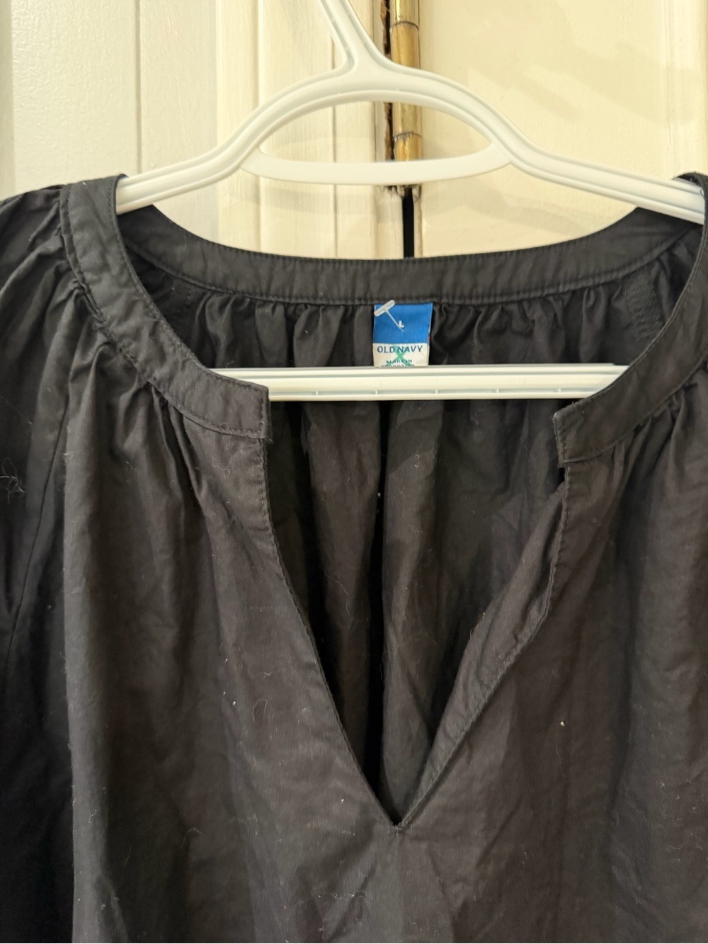 Old Navy Black Split V-Neck Peasant Blouse